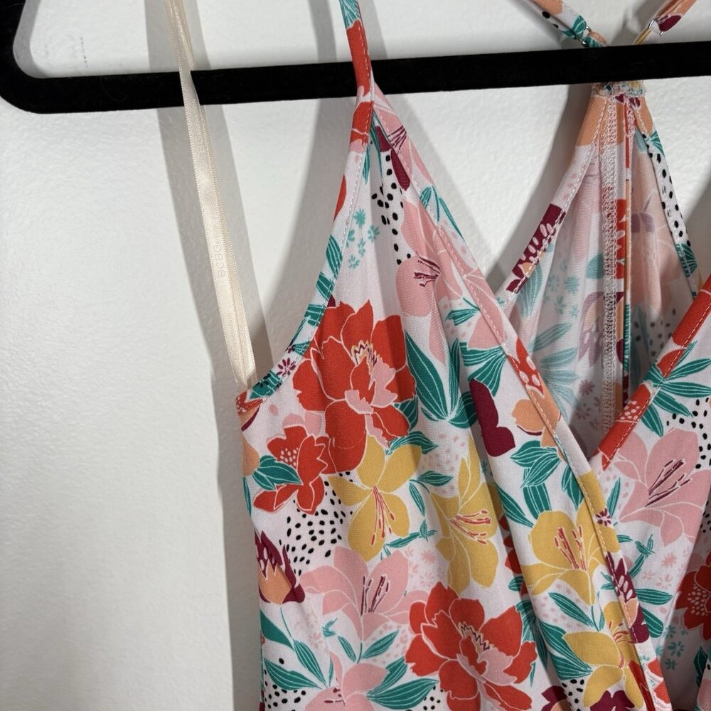 BCBGeneration Women S Tropical Colorful 2D Floral Surplice Mini Dress NWT - Picture 7 of 14